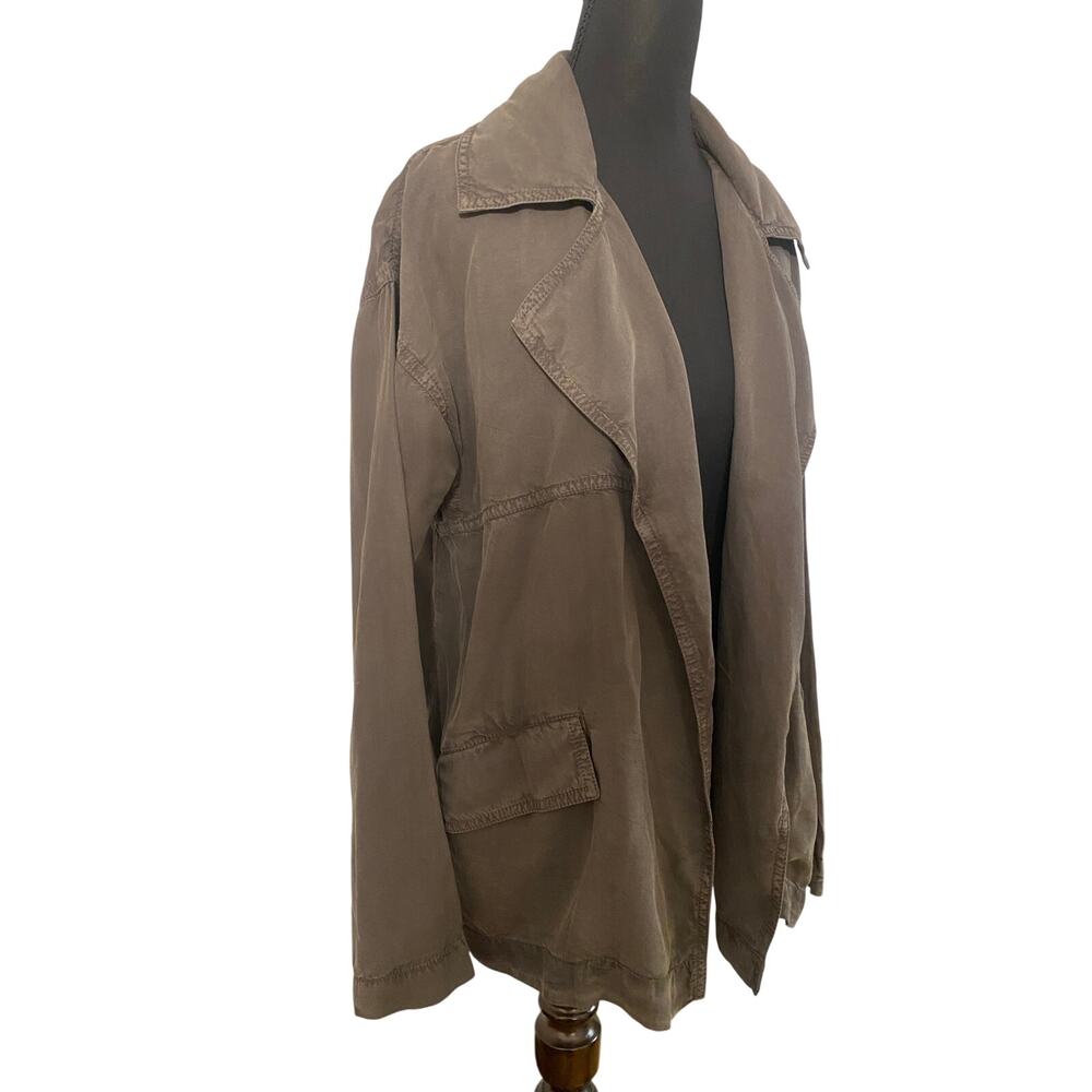 Casion Tencel Lyocell Draped Open Front Utility Jacket Blazer Gray‎ XS Neutral